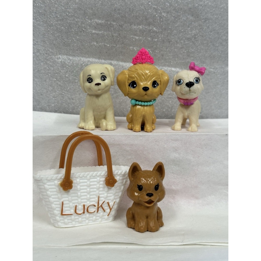 Barbie Puppy Dogs Lot of 4 with One of Those As A Bobblehead Dog and Accessories